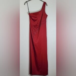 Rampage Y2K Maxi Prom Dress Size 5 Red High Slit One Shoulder Sequin 90s Formal